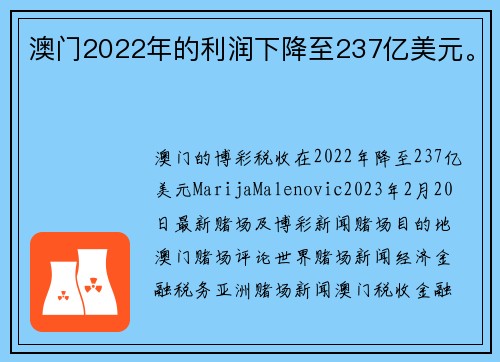 澳门2022年的利润下降至237亿美元。